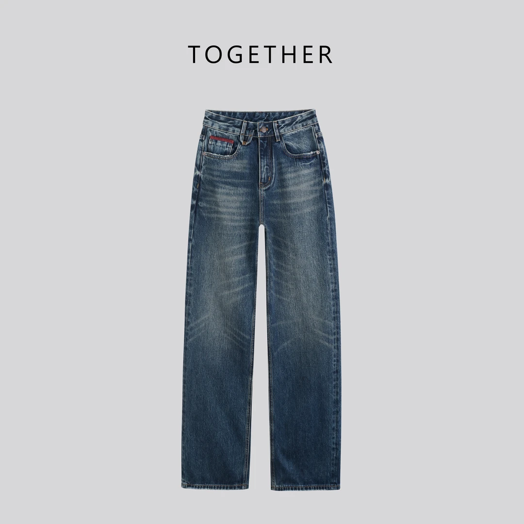 【ASIA BLUE】 ·  ·  秋季无弹复古水洗拼接直筒牛仔裤#Q5185