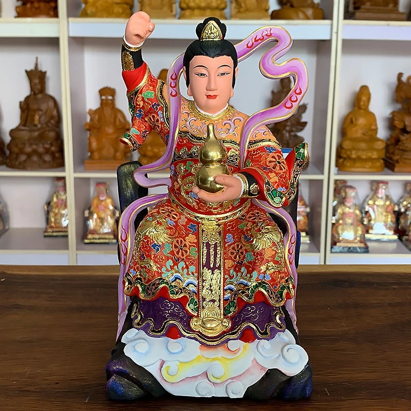 芃来香樟木雕九天玄女像站像坐像神像九天圣母客厅家用摆件彩绘