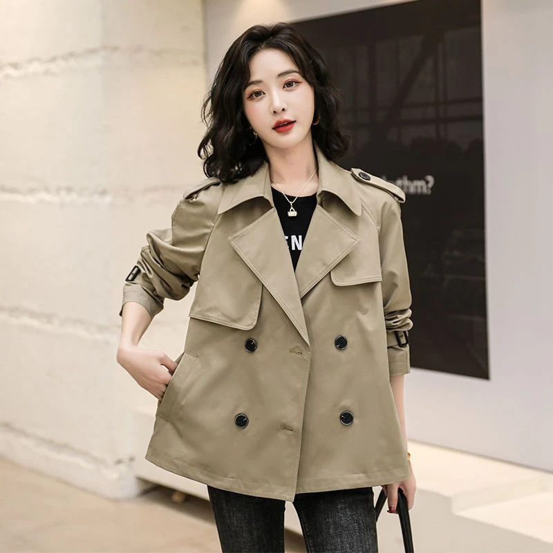 高档洋气英伦风衣外套女短款小个子卡其色风衣女时尚女士春秋外套