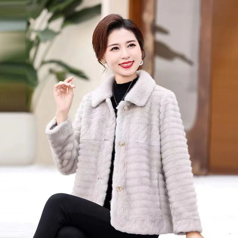 【玲玲家】洋气小香风时尚冬加厚皮毛一体百搭显瘦2325短款翻领大衣