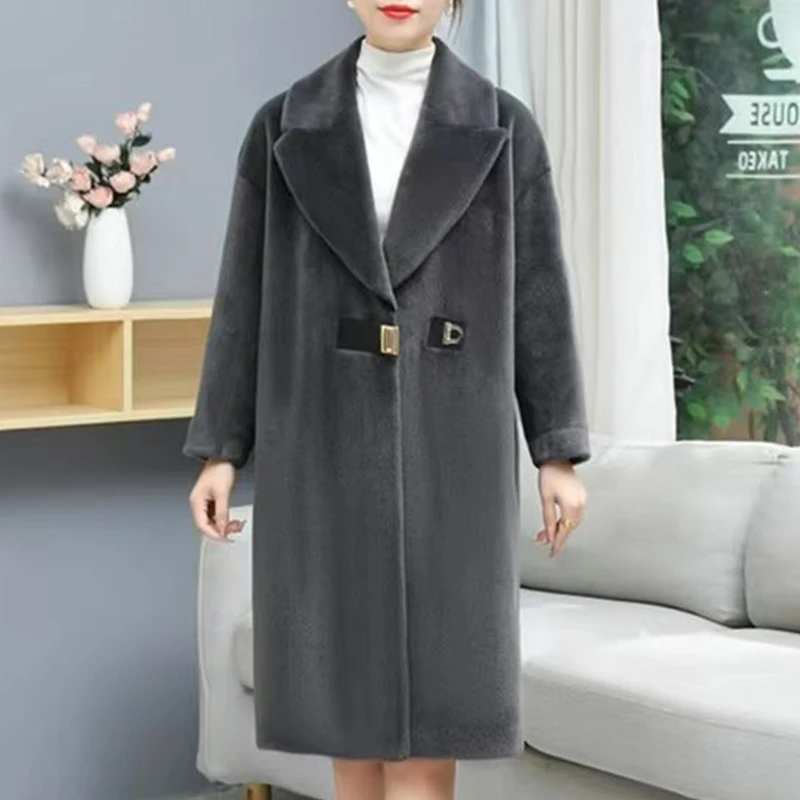 82062貂【玲玲家】时尚宽松中长皮毛一体大衣春季百搭女士风衣外套