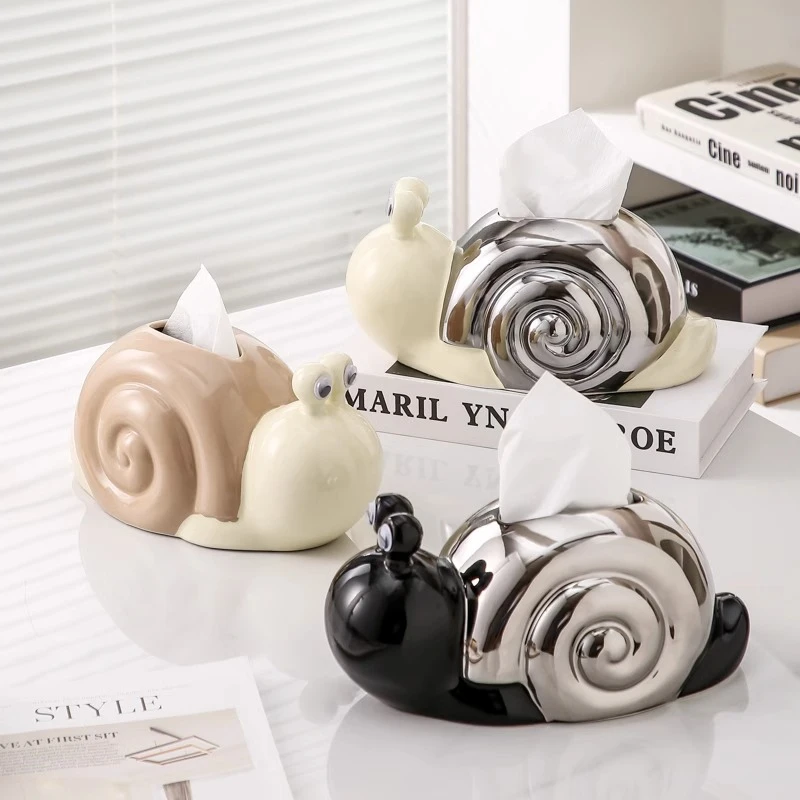 创意可爱陶瓷蜗牛纸巾盒摆件家用卧室客厅桌面抽纸盒