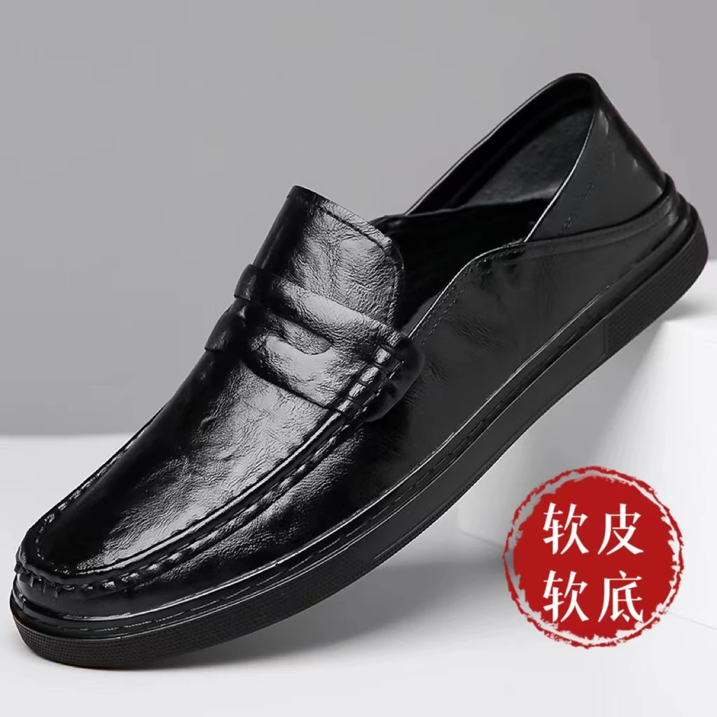 2024爆款休闲男皮鞋男士百搭夏季透气软底春季防滑软皮豆豆鞋