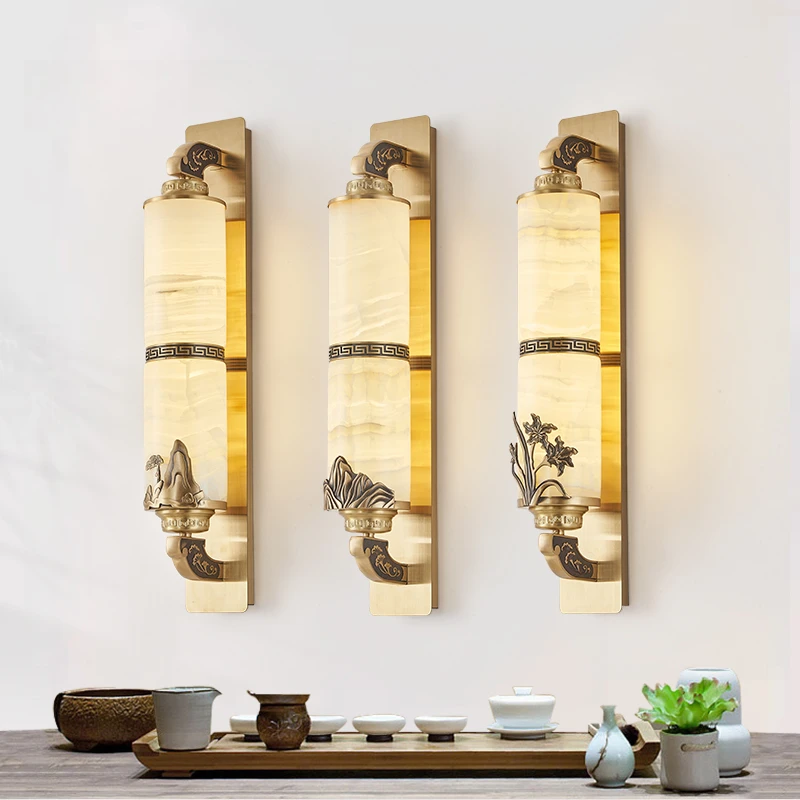 EYPHI/益菲全铜玉石新中式壁灯别墅自建房商品房客厅书房卧室壁灯