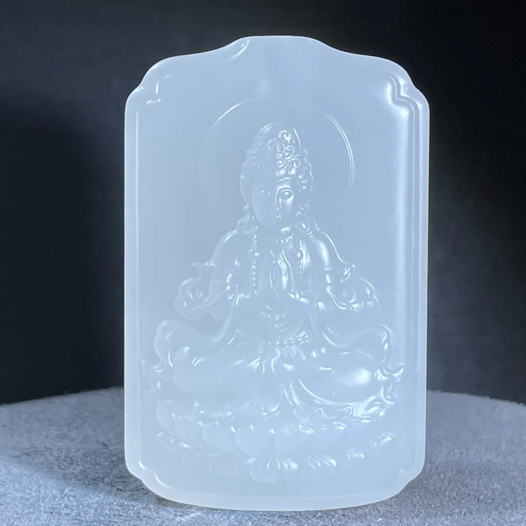 天然和田玉山水观音吊坠一面观音一面山水双面雕刻精致百搭款