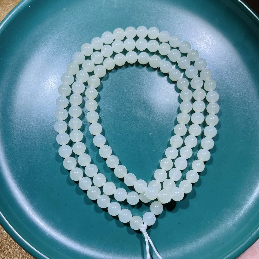 天然和田玉圆珠玉链子108颗多圈手串