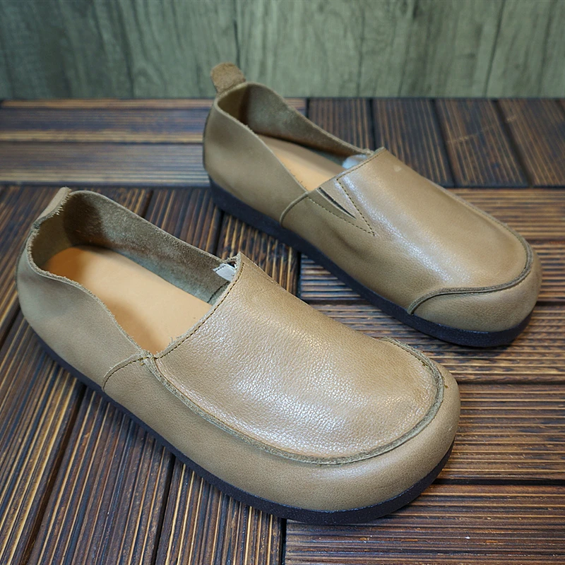 真皮牛皮女士单鞋 套脚浅口女鞋 圆头平跟596-9