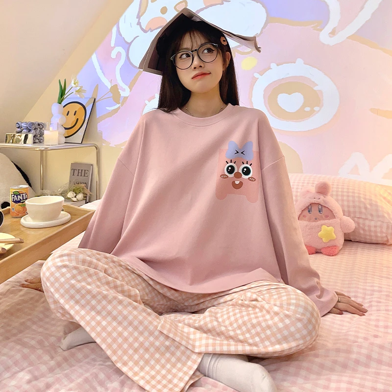 秋季大童睡衣女孩12-15岁长袖秋冬棉质韩版ins卡通网红爆款家居服