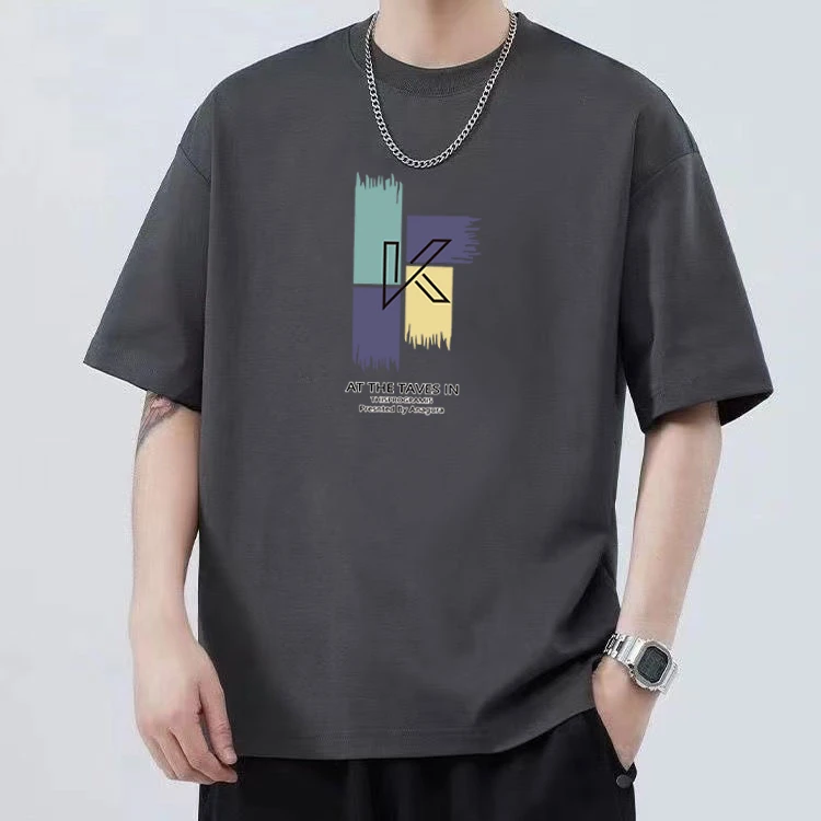 夏季韩版宽松大码短袖t恤男士纯棉运动休闲潮流百搭圆领半袖体恤