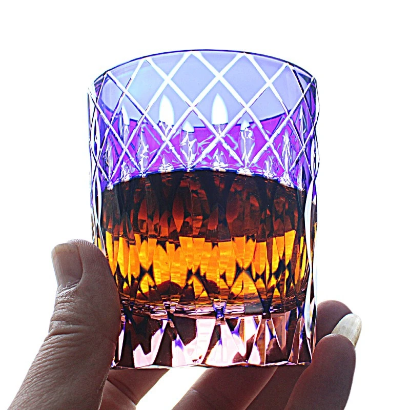 [新远雷]日式江户切子威士忌杯水晶玻璃杯洋酒杯手工雕刻家用装饰