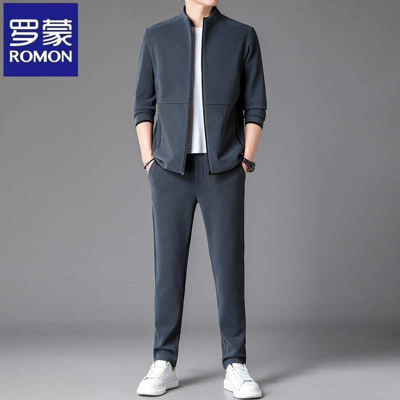 罗蒙立领男士开衫卫衣春秋季宽松直筒休闲裤长袖两件套百搭潮上衣
