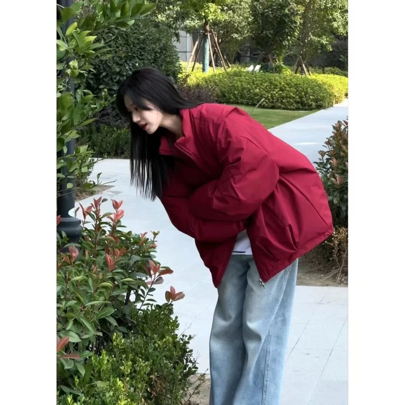 2024秋冬新款美式加厚翻领灯笼情侣保暖棉服外套oversize时尚百搭