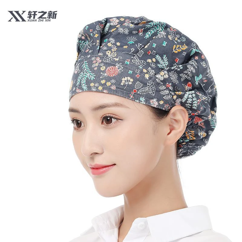 厨房帽子女涤棉家用做饭防油烟掉发工作帽车间疯红色猫耳朵帽子