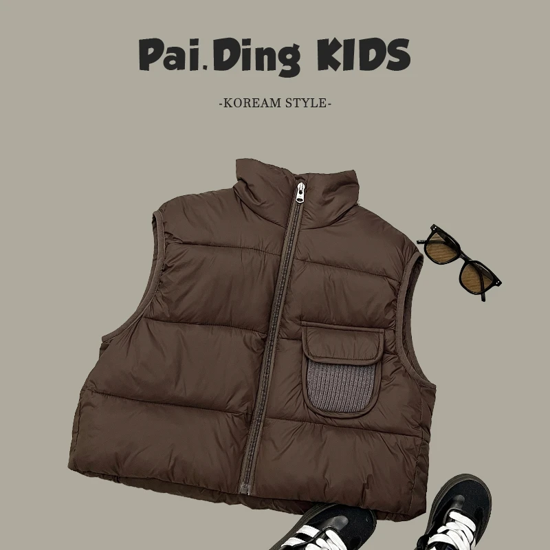 【派町现货】儿童冬韩版时尚个性口袋拼接休闲立体爱心棉马甲SJ4411