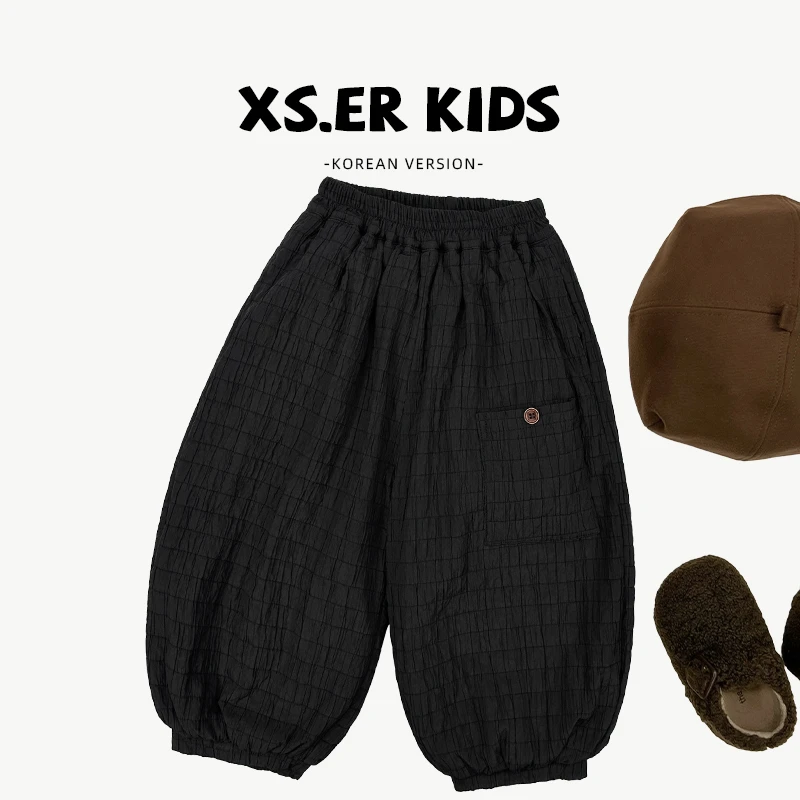 【派町现货】男女童韩系休闲裤子冬季时尚宽松保暖夹棉长裤HBB6203