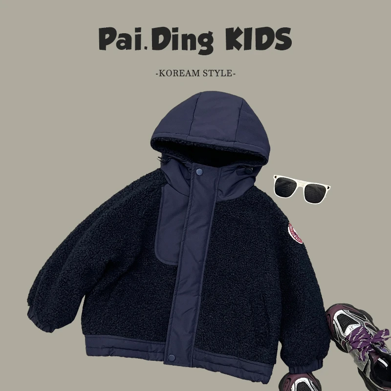 【派町现货】冬儿童韩版时尚洋气拼接休闲套头保暖连帽棉服HCXZ3633