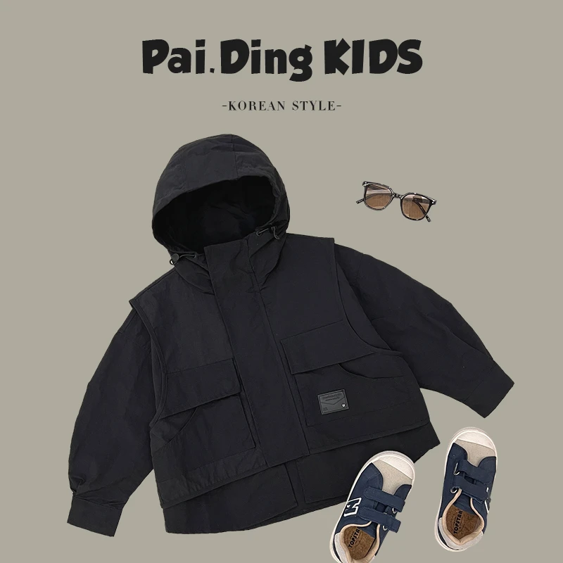 【派町现货】春秋款儿童韩版潮流户外休闲假两件百搭连帽外套SJ2371