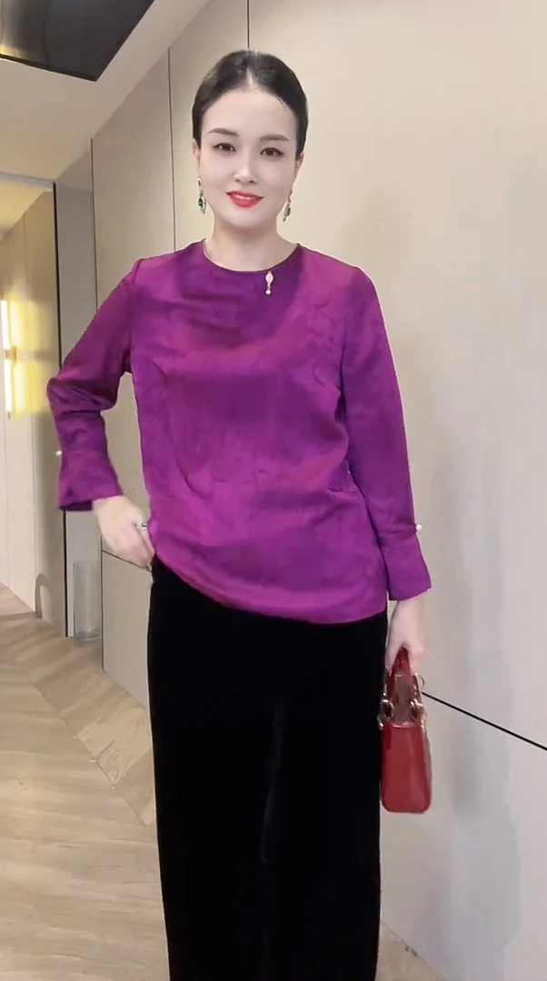 提花人丝女士百搭气质休闲春秋新款上衣