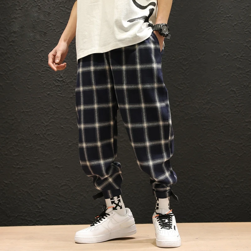 【公爵车】yunfei裤子宽松百搭长裤格子休闲春秋中腰休闲裤基础常规