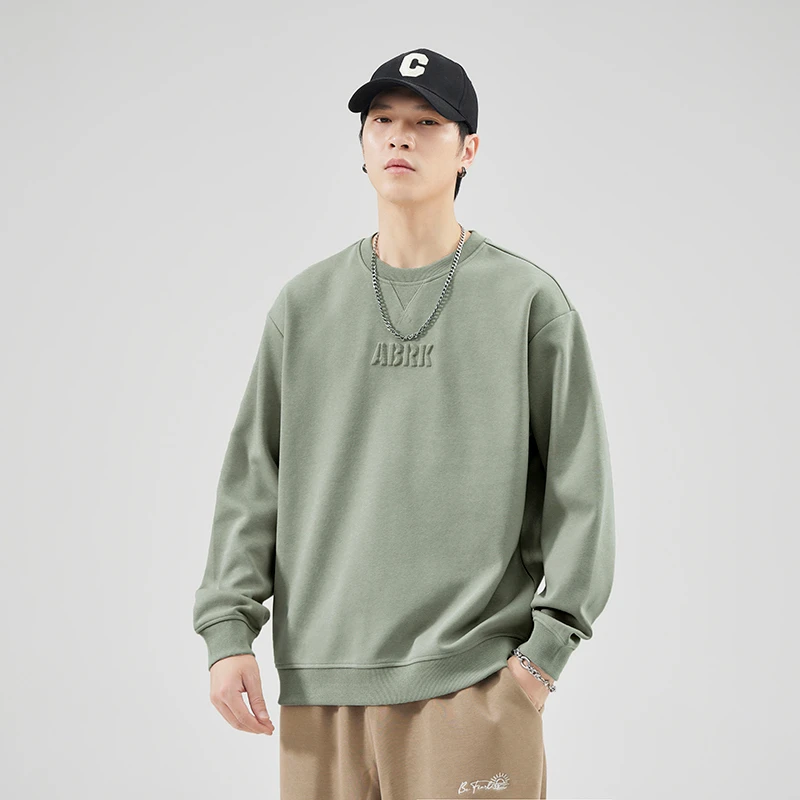 休闲卫衣男春秋款圆领宽松立体字母套头纯色上衣男长袖打底衫男款