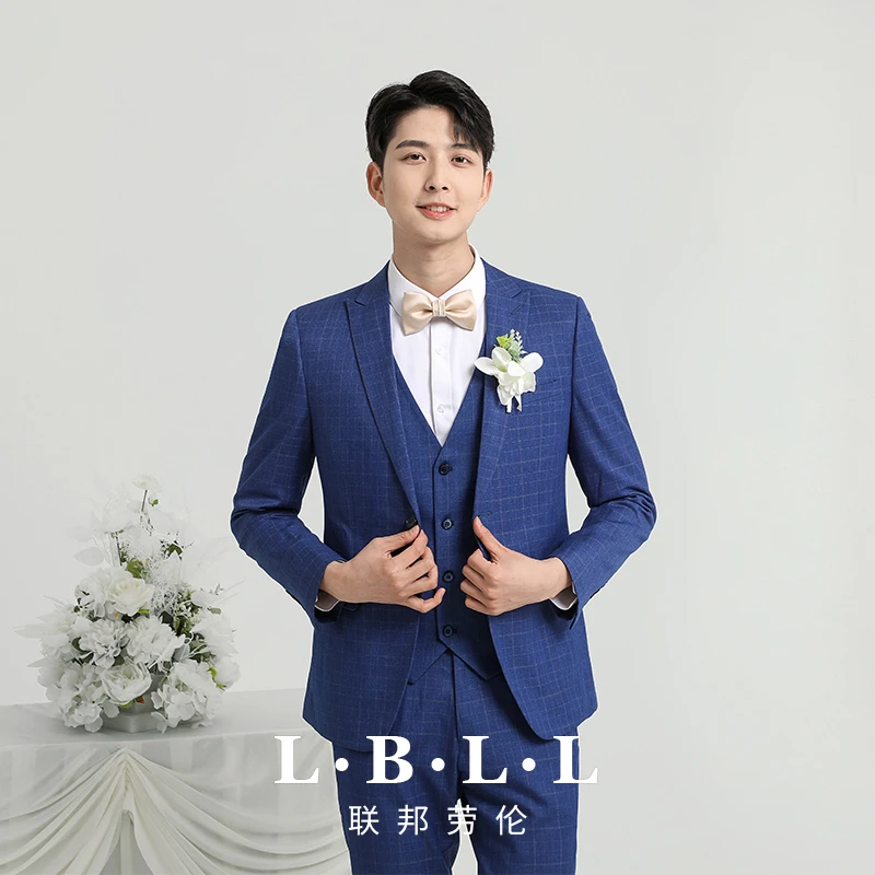 联邦劳伦新郎结婚蓝色礼服韩版修身商务职业正装休闲西装1635-1