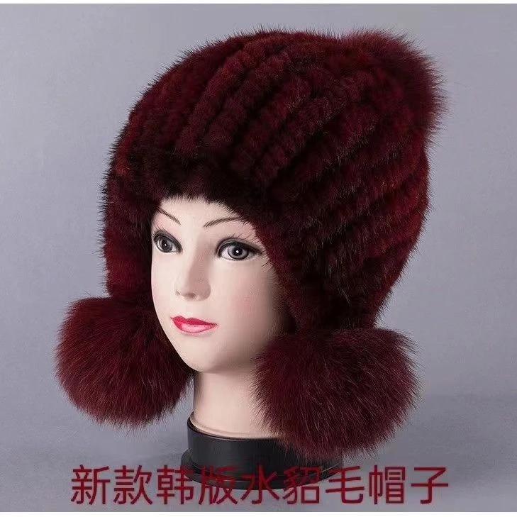 旭柠高端定制新款水貂编制帽加厚三球护耳