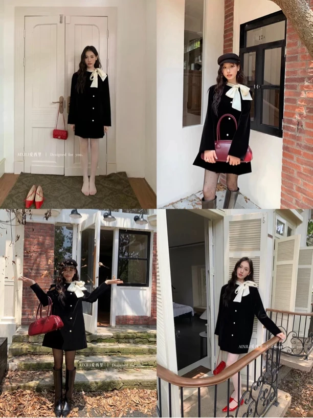 8017珍珠扣蝴蝶结小香风黑色外套