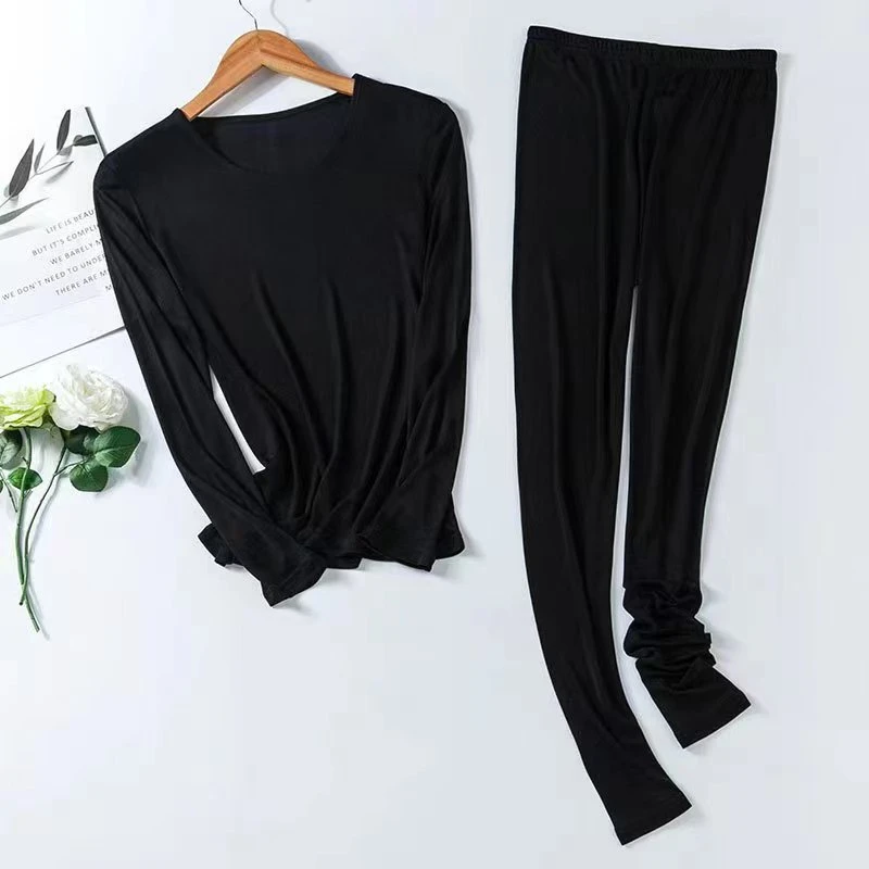 真丝打底衫 桑蚕丝薄款保暖内衣套装女士秋冬打底裤高端特价长袖