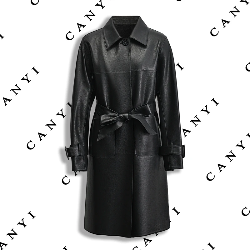 【样衣福利】100%绵羊皮 削剥工艺 时尚轻薄极简风皮风衣外套4077