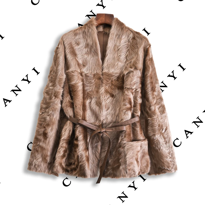 【璨衣】小湖羊 两面穿 皮毛一体 腰带款外套22161