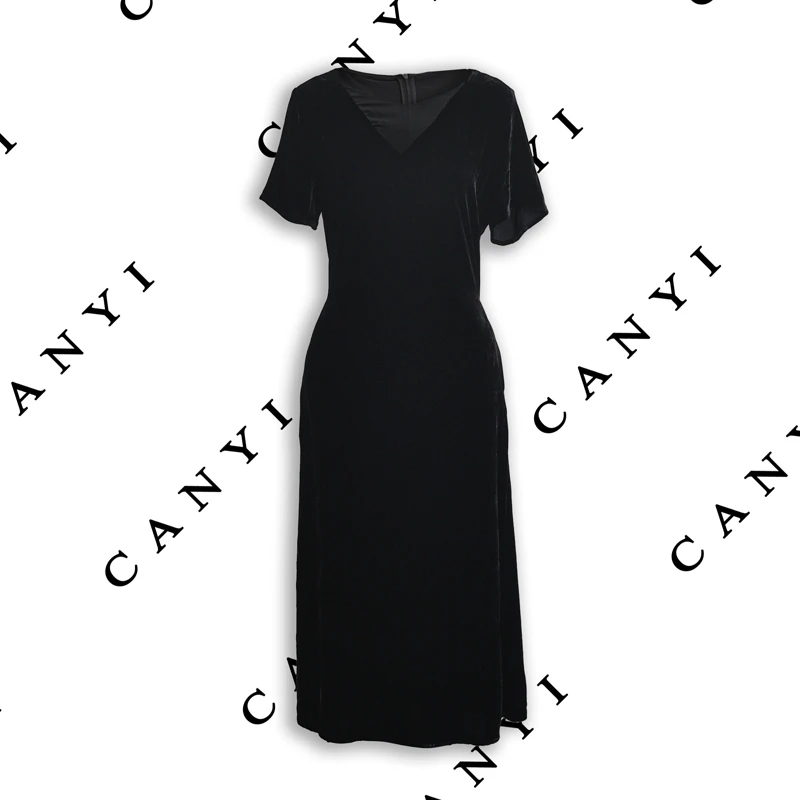 【样衣福利 无质量问题 不退换】100%桑蚕丝丝绒V领连衣裙70615