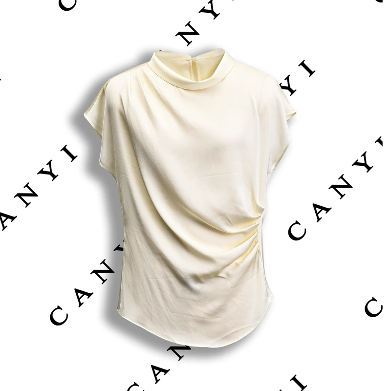 【璨衣】100%桑蚕丝 时尚舒适极简风 立领小飞袖真丝上衣A6805