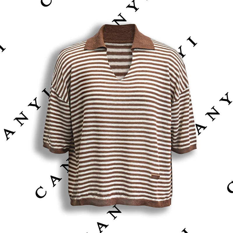 【样衣福利 无质量问题 不退换】100%亚麻条纹针织衫1490