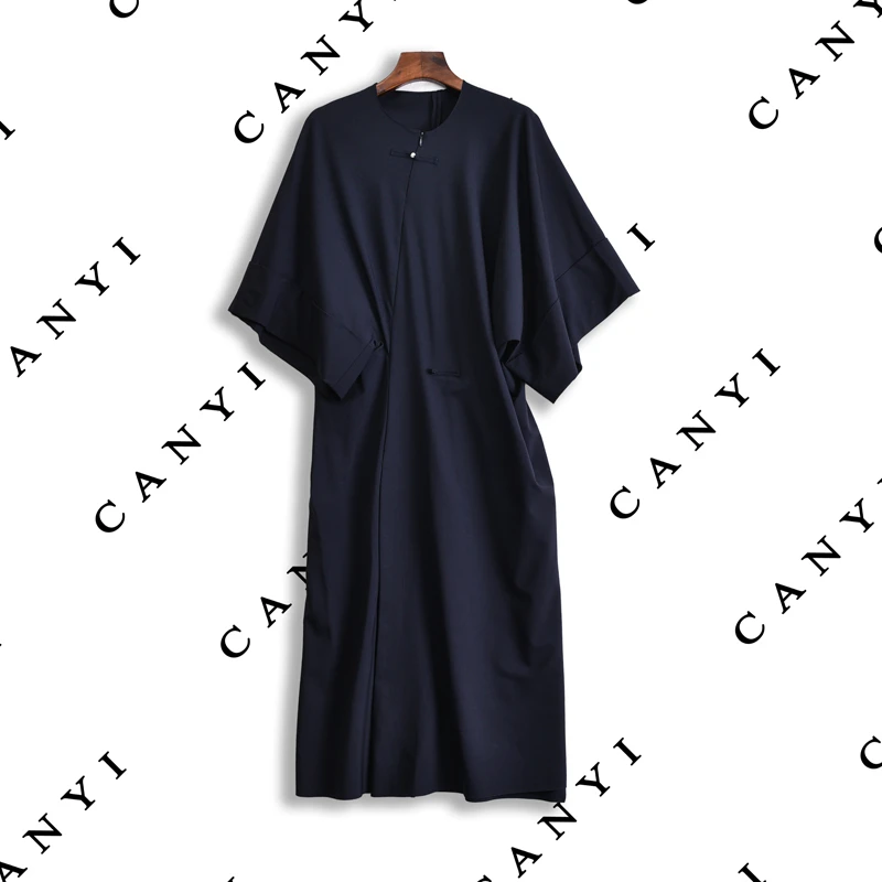 【璨衣】100%精纺羊毛 休闲简约新中式宽松连衣裙L-4028