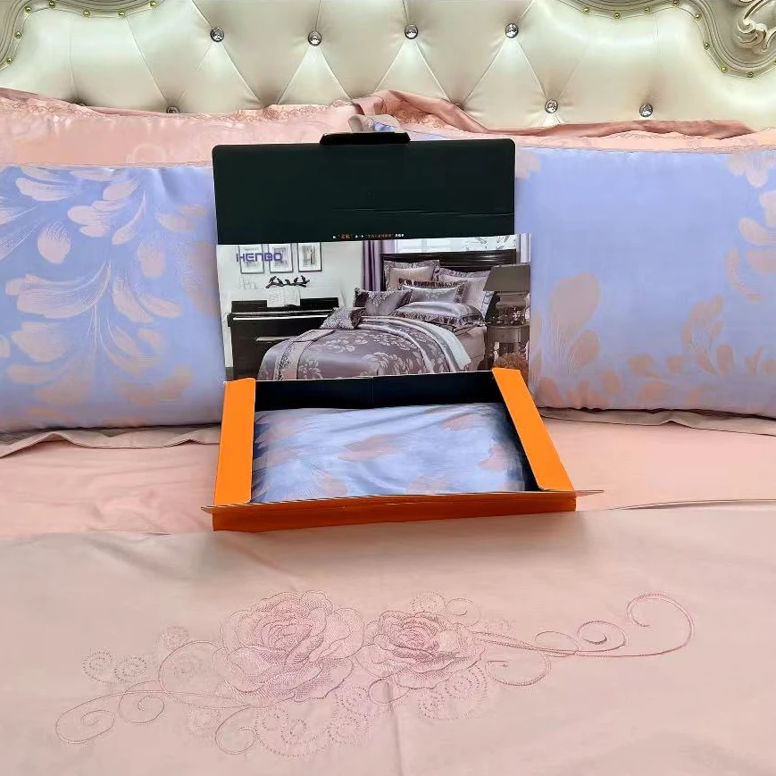 四季全棉锦锻提花工艺定制高档色四件套-叶语浪漫-浅紫色