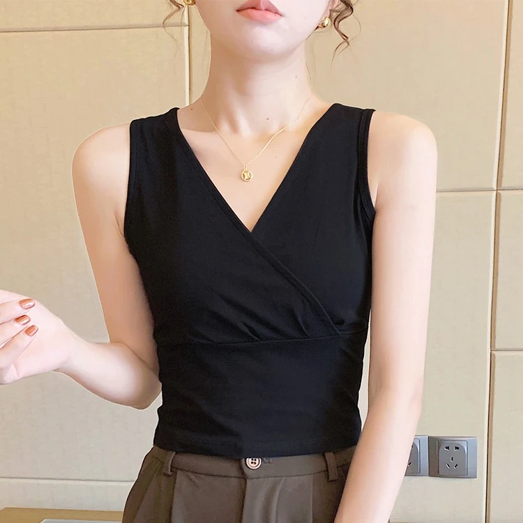 黑色v领短款吊带背心女夏季内搭新款修身外穿性感设计感打底上衣