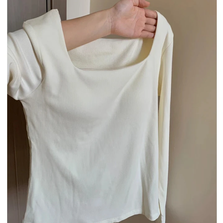 秋冬新款百搭女长袖内搭显瘦打底方领洋气小衫减龄修身好看女装潮