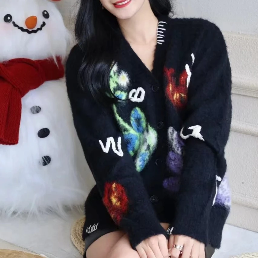 『朱小姐』“夜花园”针织提花刺绣设计款开衫外套 E450