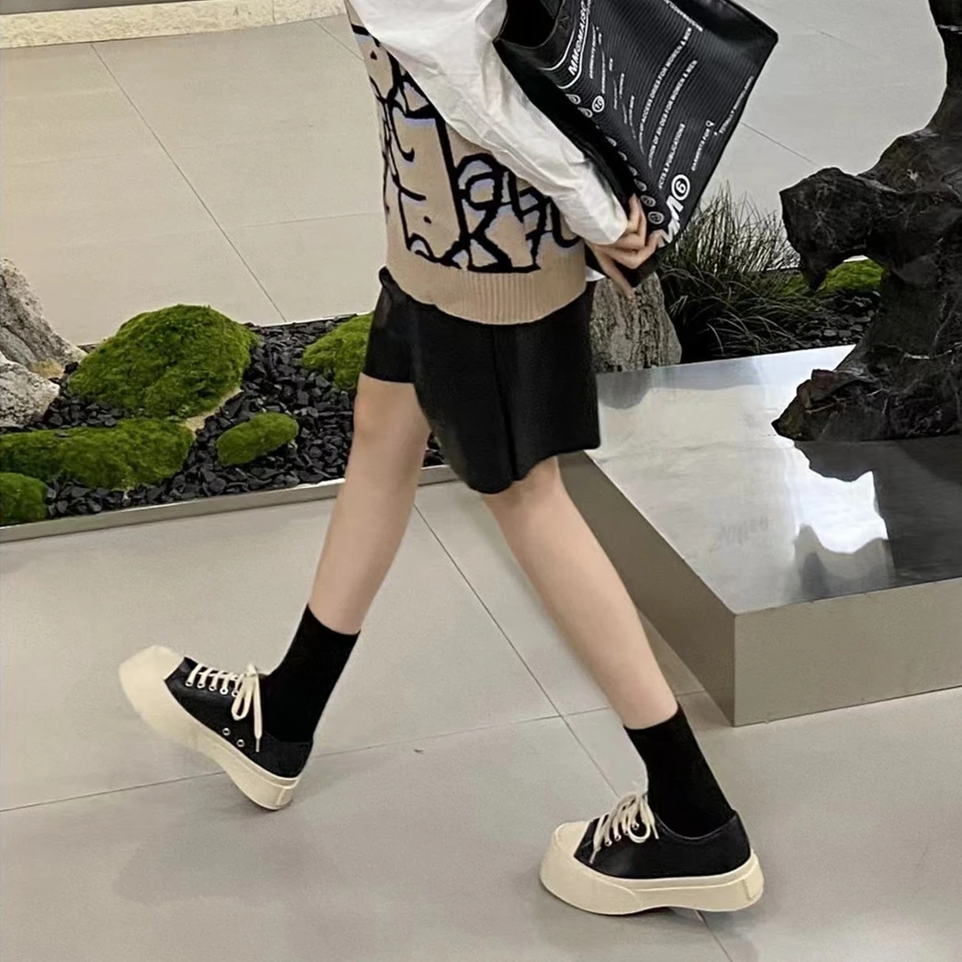 厚底大头鞋增高女系带松糕鞋小白鞋百搭复古休闲单鞋