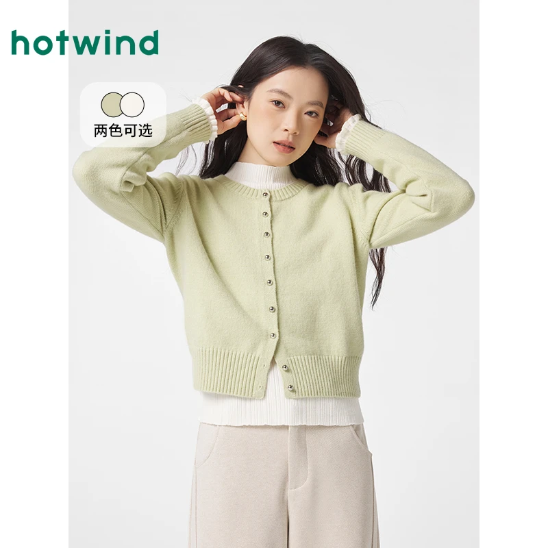 热风新款冬季新款女士净色针织开衫F08W4423