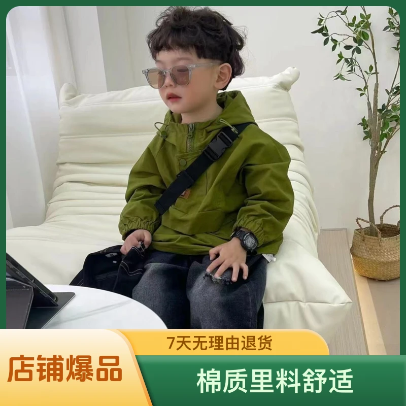 男童春秋大童上衣2024年新款韩系春款套头半拉链网红炸街加绒外套