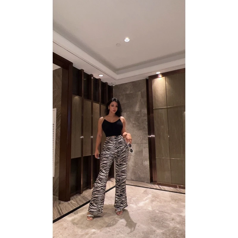 [申晨家] 欧美风虎纹辣妹轻奢气质时尚性感名媛显瘦休闲裤