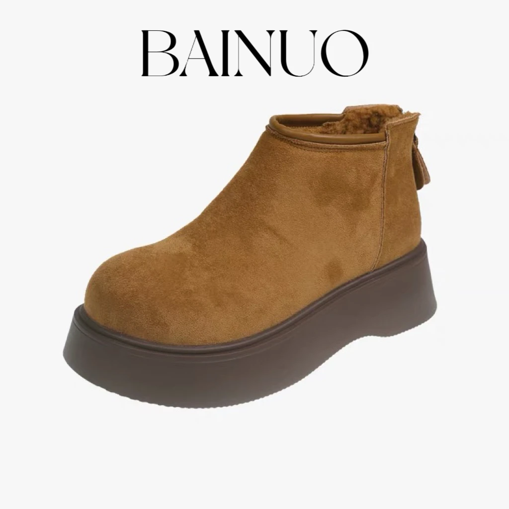 牛皮勃肯马丁靴女冬季加绒保暖厚底勃肯鞋一脚蹬毛毛鞋高帮休闲
