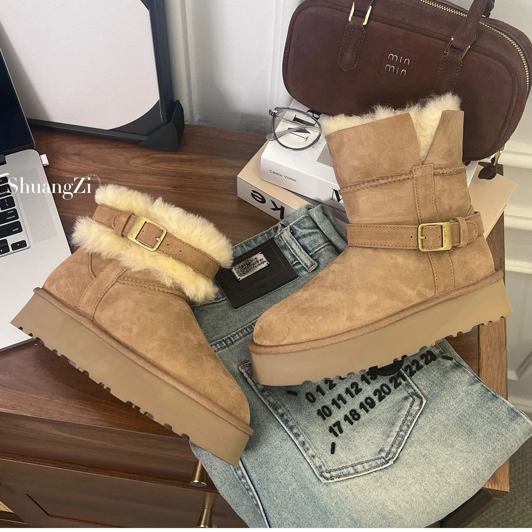 2025新款骑士靴厚底（4cm）皮毛一体加厚保暖桑坡雪地靴