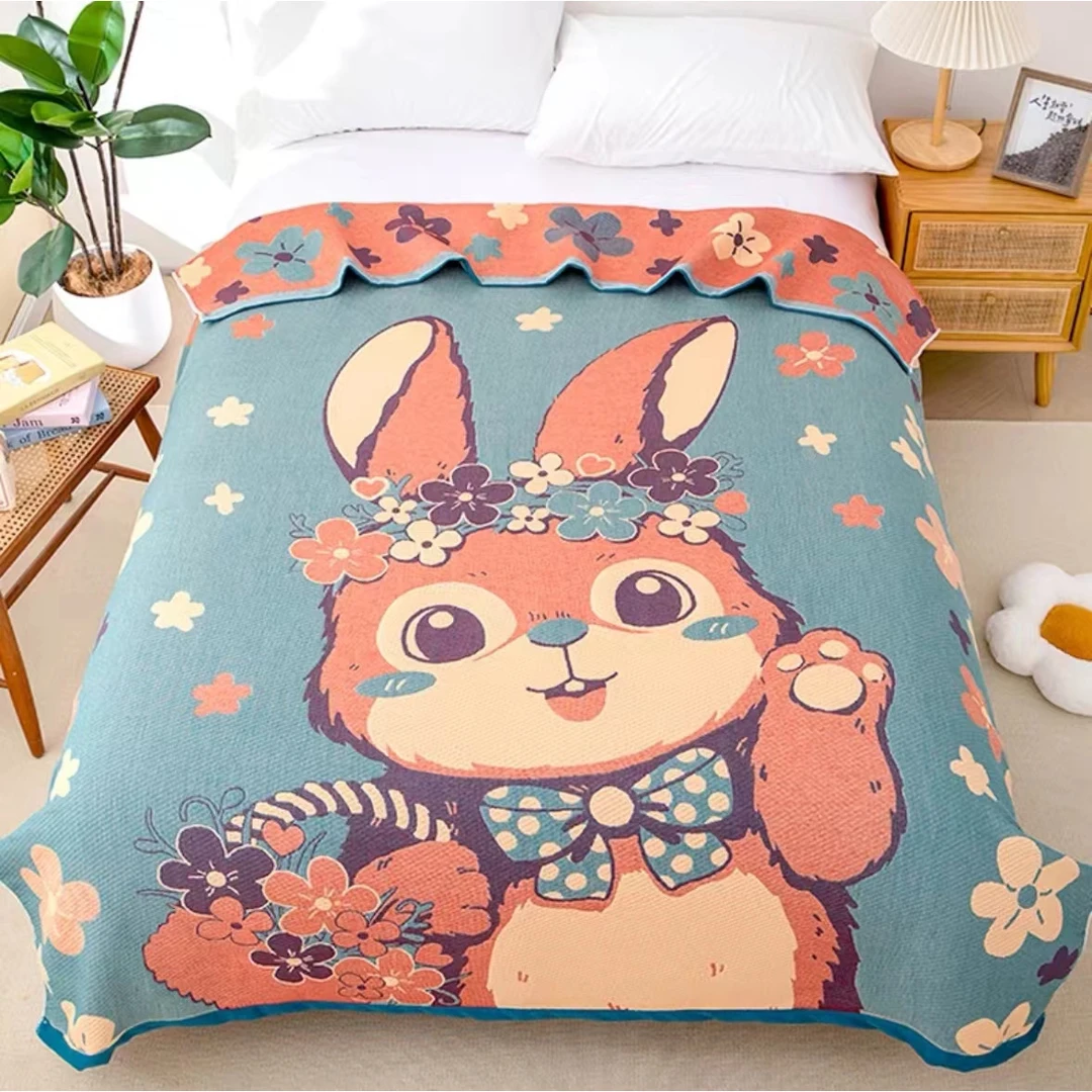 【花篮兔】150*200纯棉亲肤单人柔软多功能单人床盖盖毯