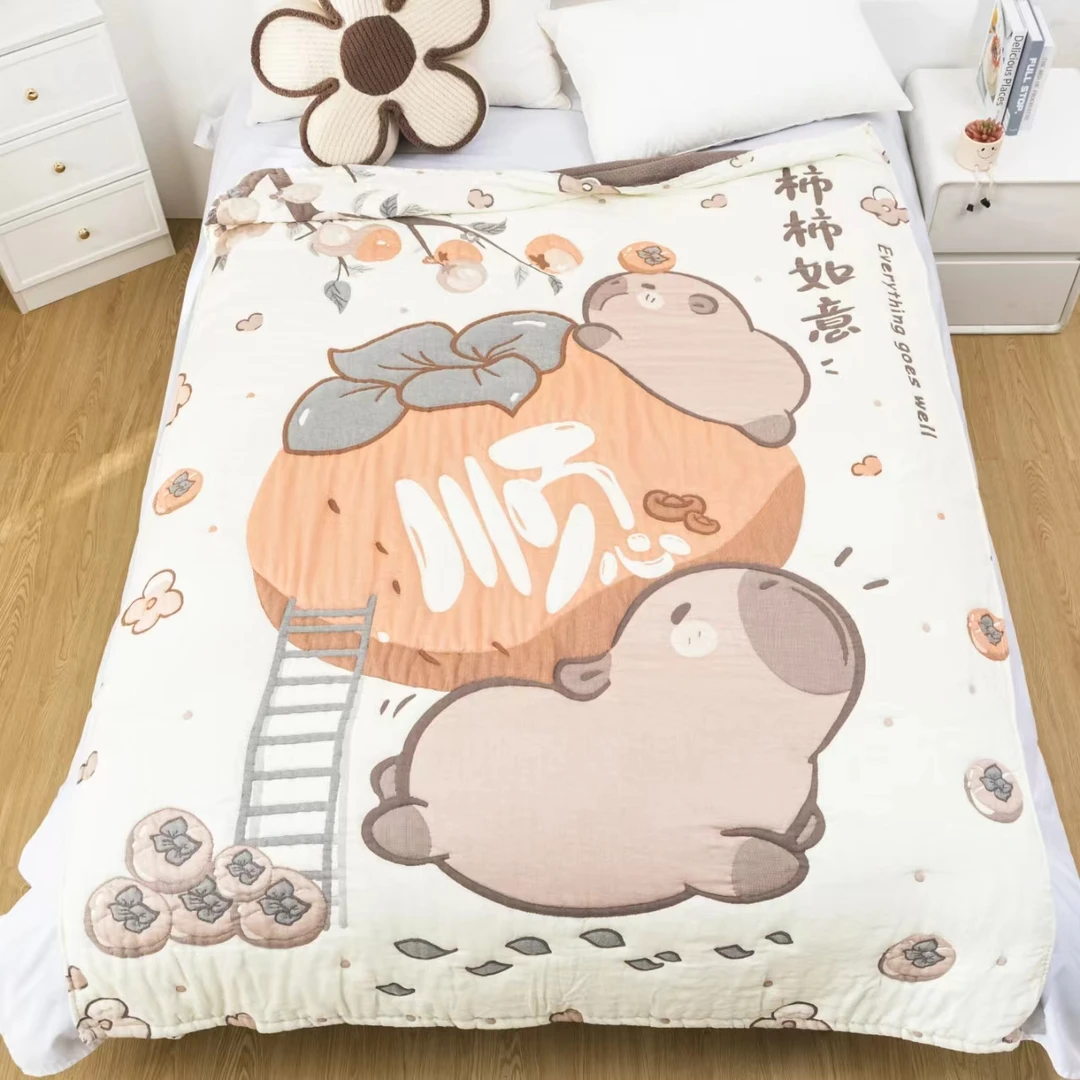 【柿柿如意】150*200卡皮巴拉单人透气亲肤可爱成人柔软泡芙被