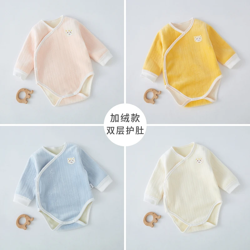新生婴儿加绒包屁衣春秋冬三角哈衣爬服加厚初生宝宝护肚连体睡衣