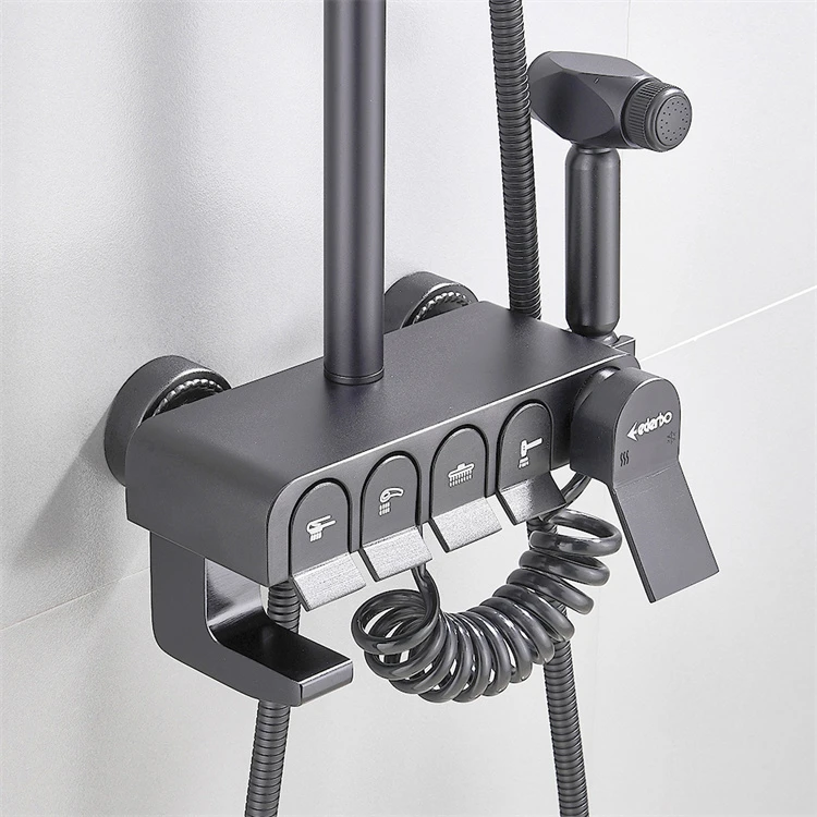 枪灰色钢琴按键式花洒套装卫生间沐浴淋雨冷热家用-不挑热水器