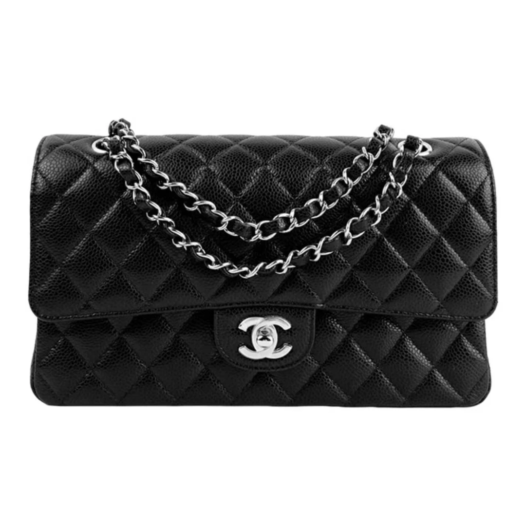 99新 Chanel/香奈儿 CF黑银荔枝纹中号单肩斜挎包