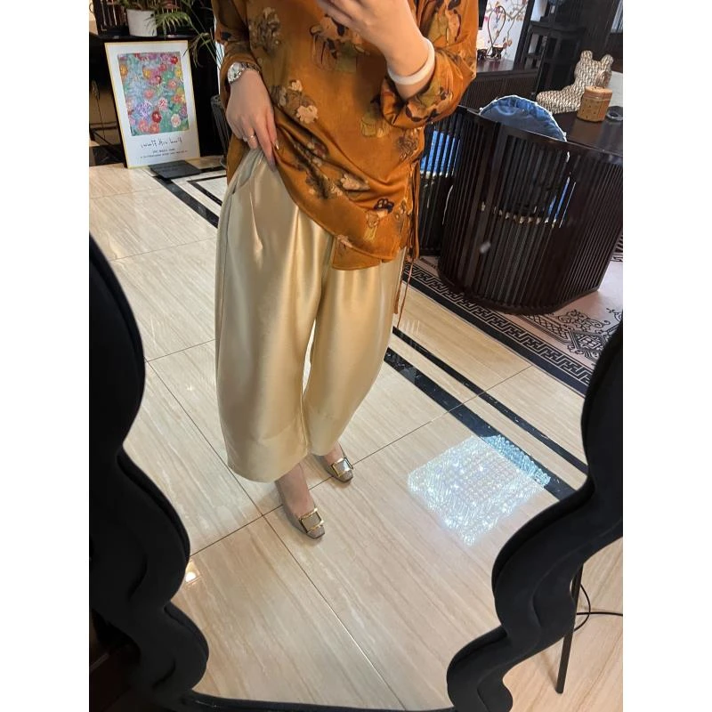 【安姬迩·自制】高阶轻奢  丝毛弯刀香蕉裤时髦松紧腰九分裤女裤子